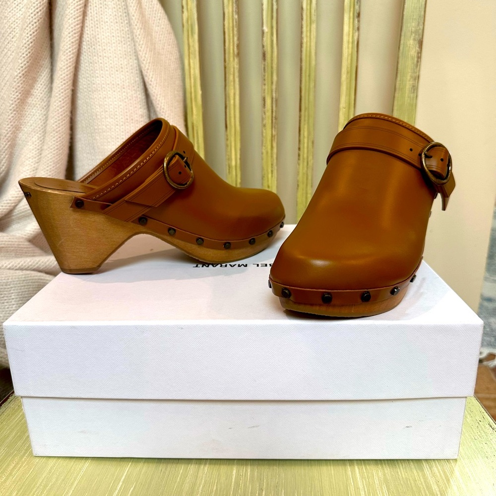 ISABEL MARANT NIB Brown Camel Leather Titya Clogs